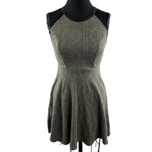 MONTEAU Los Angeles Knit Taupe Gray Sleeveless Lace Zipper Dress S Small